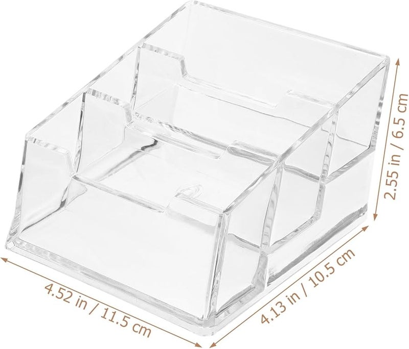 Mobestech Acrylic Business Card Holder Stand Desktop Organizer with 3 Compartments for Office Desk Display - Image 2